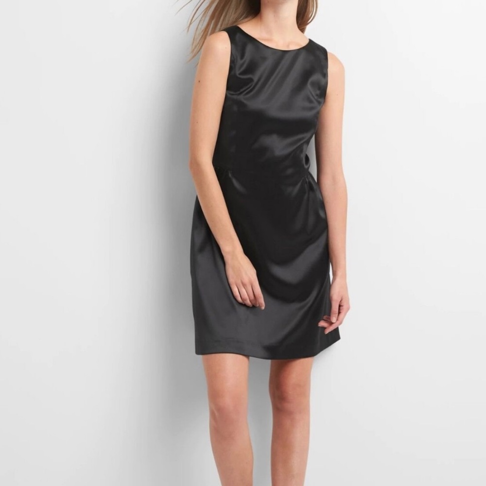 Gap Structured Tailored Fit and Flare Black Satin Dress NWT